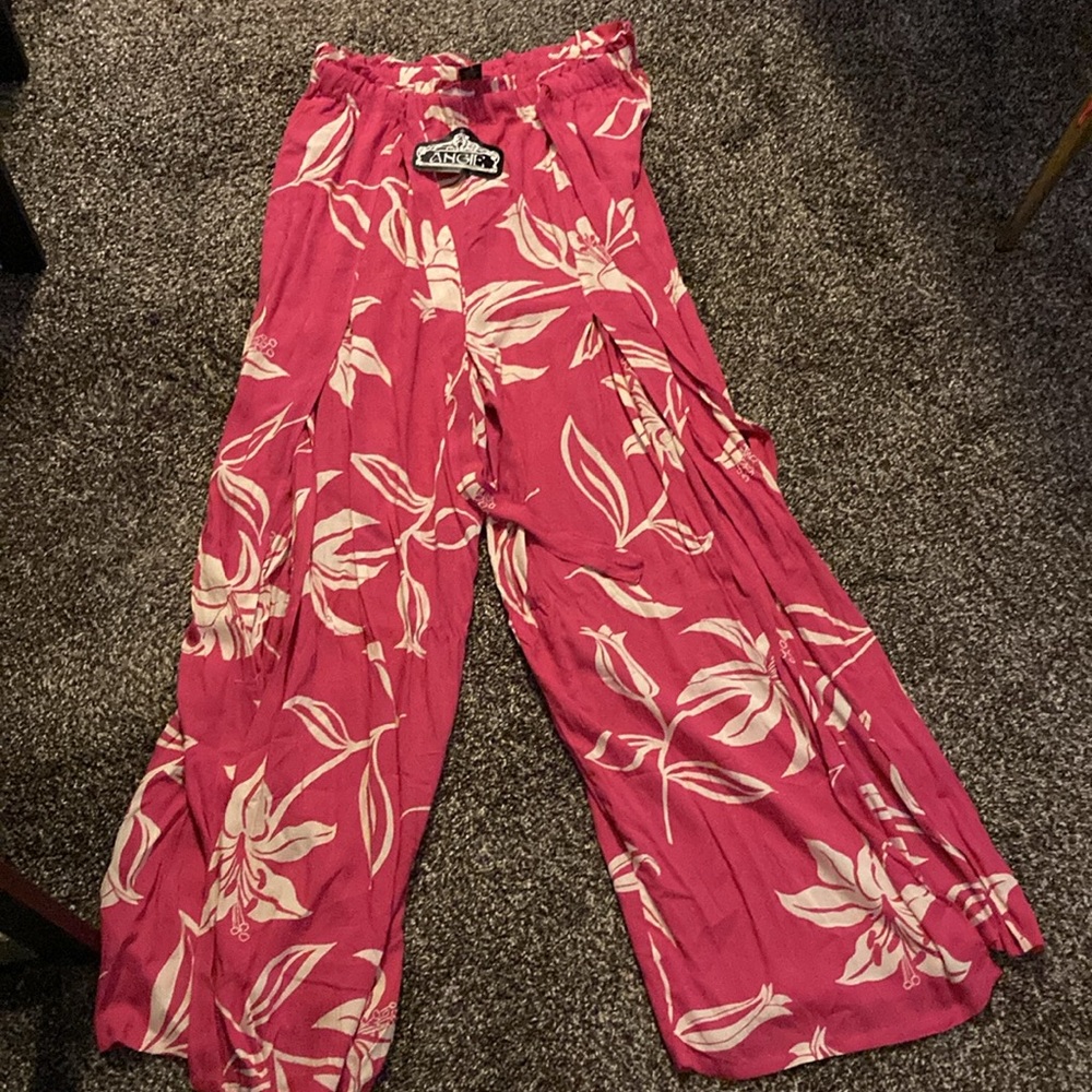 Angie Pink and Cream Floral Wide-Leg Pants